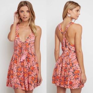 Free People Floral Smocked V-Neck Mini Dress